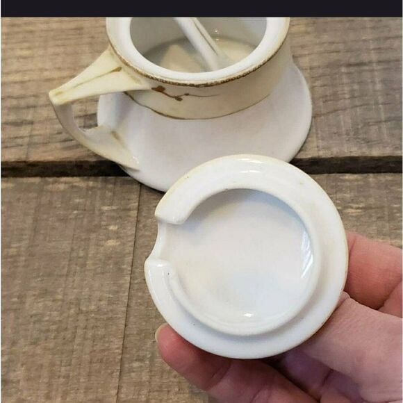 ANTIQUE NIPPON Porcelain Condiment Jar With Spoon Collectible - Picture 2 of 8